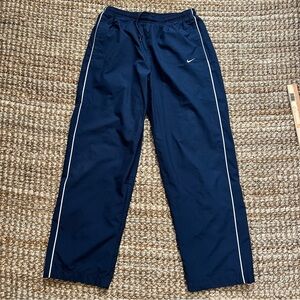 Vintage Y2K Nike Windbreaker Track Pants Navy Ankle Zip Mens Large Fleece Lined